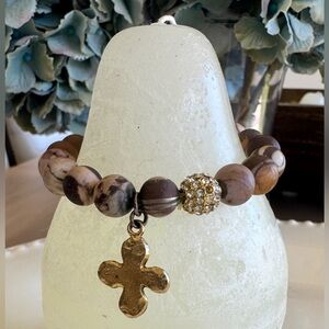 Brown stone beaded Bracelet with Cross Charm